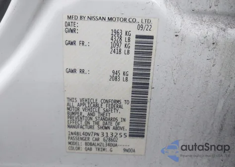 2023 Nissan Altima Sv Fwd from USA, damaged, VIN 1N4BL4DV7PN313255
